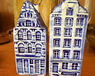 Hand-Painted Delft Blue Style Ceramic Houses