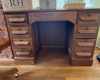 Vintage Oak Veneer Writing Desk