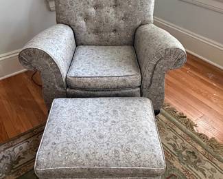 Upholstered Armchair and Ottoman Set with Floral Pattern