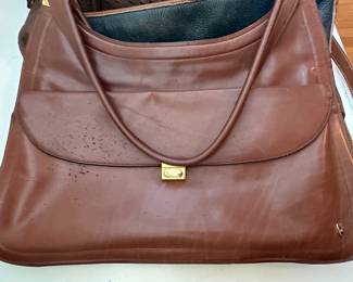 Brown Leather Shoulder Bag with Gold-Tone Hardware