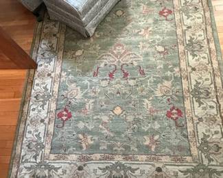 Handmade Green Oushak Style Wool Rug