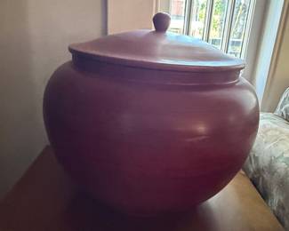 Large Unglazed Terracotta Storage Jar with Lid