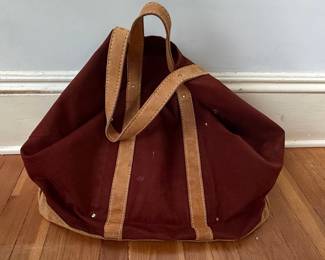 Maroon Canvas and Tan Suede Duffle Bag