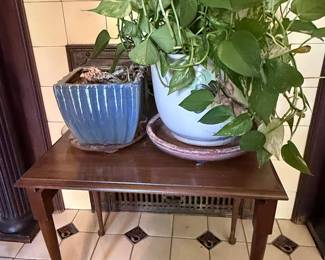 Antique Wooden Plant Stand with Ceramic Pots