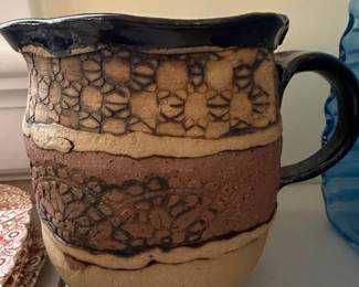 Hand-Thrown Ceramic Pitcher with Incised Decoration
