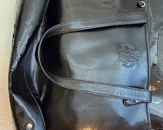 Black Embossed Leather Tote Bag with Monogram