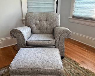 Upholstered Armchair and Ottoman Set with Floral Pattern