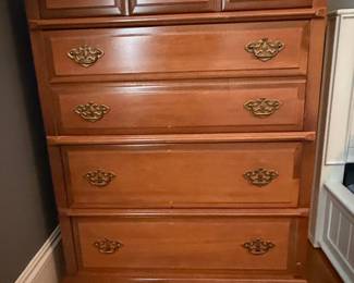 Vintage Kling Cherry 7 Drawer Tall Boy Dresser