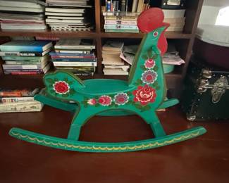 Folk Art Painted Wooden Rocking Rooster