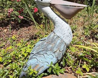 Metal Pelican Garden Sculpture with Crown Crest