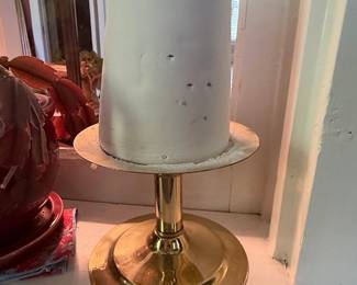 Brass Candlestick with White Frosted Glass Shade