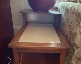 Mid-Century Modern Walnut Step End Table with Inset