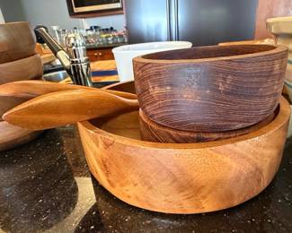 Acacia Wood Salad Bowl Set with Servers