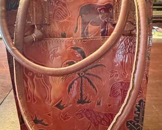 Emily Ann of Boca Raton Embossed Leather Tote Bag with African Wildlife Motif
