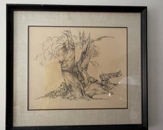 K. Powell "Twisted Tree" Ink Drawing