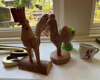 Carved Wooden Roosters