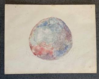 1930s German or Austrian Mystery Artist Watercolor of Apple