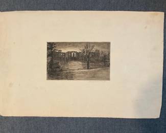 Margaret Wright Antique Etching of Wellesley Women’s College New England