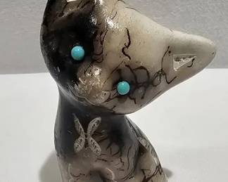 Signed Horsehair Pottery Cat