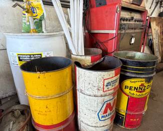 Vintage Gas Station Advertising Drum Oil Cans
