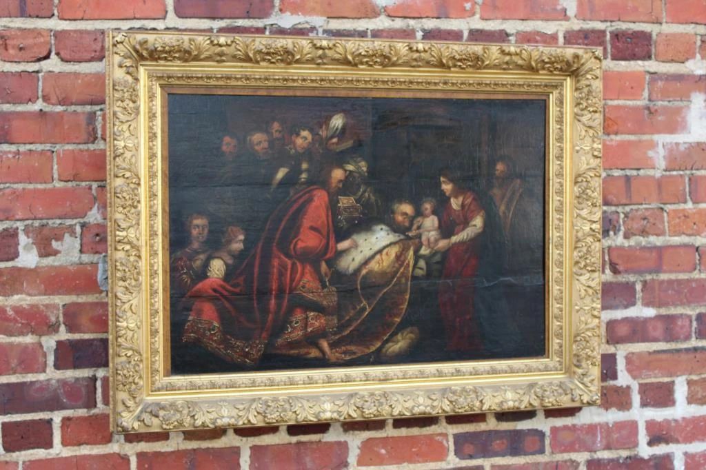 Adoration of the Magi ca 16th or 17th century Oil on Board with a wooden grid