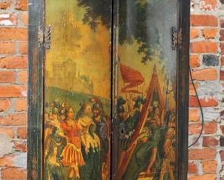 A rare Antique George I Circa Early 1700's Painted Hanging Corner Cabinet