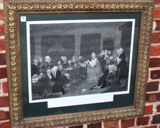Early Engraving 1848 "First Prayer in Congress" in gilt frame 28.5" x 32"