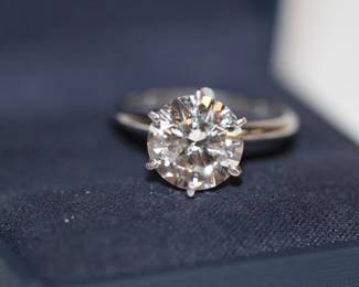 14kt gold 3.43 carat Diamond Solitaire Ring laboratory grown, 9.77mm - 9.80mm in diameter x 5.89mm in depth, G Color, SI1 clarity, appraised retail replacement value $12,348 by PGL