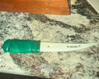 VINTAGE GREEN MALACHITE & BONE LETTER OPENER