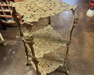 Antique Art Nouveau Hollywood Regency 3-Tier Brass Plant Stand or side table  