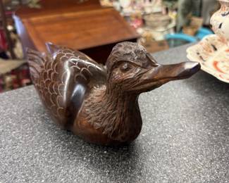 Vintage hand-carved wood duck figurine