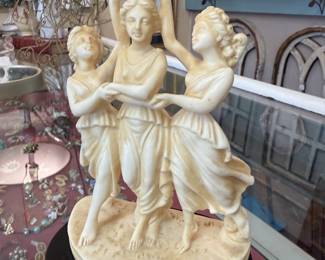 A Santini Alabaster collectible figurine Sculpture made in Italy, Three Graces 