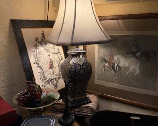 lamps, framed art, vintage tea pot