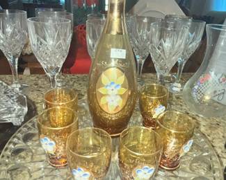 VINTAGE VENTIAN GLASS DECANTER & GLASSES