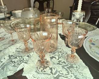 PINK SWIRL PITCHER & GOBLETS