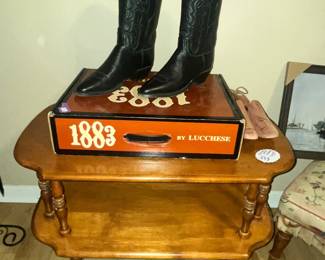 MAPLE TABLE & PAIR OF LUCCHESE BOOTS w/ BOX