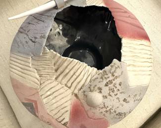 Contemporary Raku Fired Studio Pottery Vessel – Sculptural Crackle Glaze Ceramic Bowl with Abstract Textured Surface