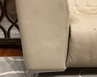 Modern Roche Bobois Cream Leather Sectional Sofa with Contemporary Low Profile Design.