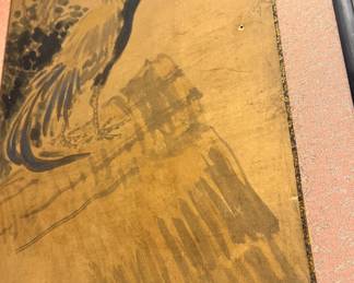 Antique Chinese Ink & Wash Rooster Painting on Silk with Calligraphy – Traditional Asian Scroll Style Wall Art