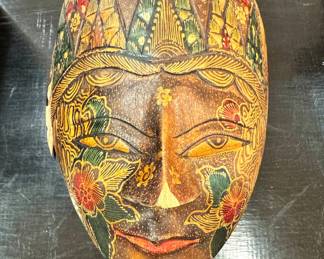 Hand Carved Indonesian Wood Mask – Colorful Tribal Wall Art Folk Sculpture