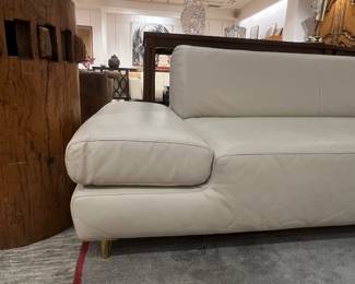 Modern Italian Style Sectional Sofa in Cream Leather with Low Profile Contemporary Design.
