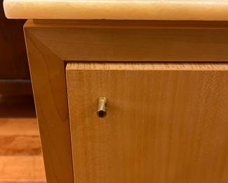 Mid-Century Modern Nightstand with Marble Top – Vintage Wooden Bedside Cabinet.