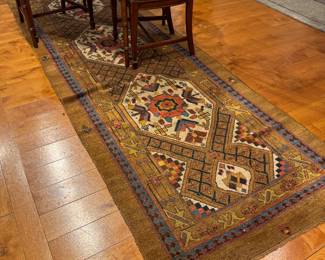 Vintage Hand Knotted Tribal Wool Runner Rug – Persian Style Geometric Hallway Carpet