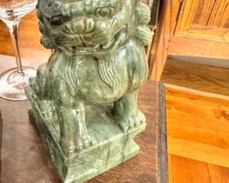 Carved Green Stone Foo Dog Guardian Lion Statue – Asian Decorative Sculpture