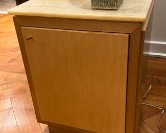 Mid-Century Modern Nightstand with Marble Top – Vintage Wooden Bedside Cabinet.