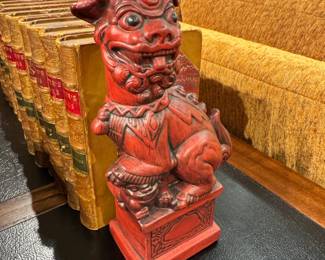 Red Foo Dog Guardian Lion Statue – Asian Inspired Decorative Sculpture