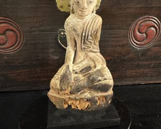 Vintage Hand Carved Wood Buddha Sculpture – Asian Meditation Figure on Display Base