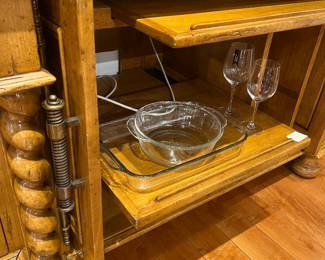 Antique Barley Twist Oak Sideboard / Server with Pull-Out Shelf and Storage Cabinet.