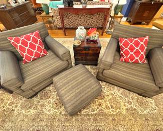 Lounge Chairs with Ottoman – Upholstered Club Chairs in Geometric Fabric  Seating Set