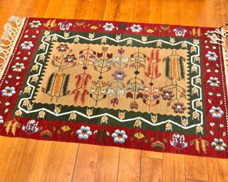 Vintage Handwoven Folk Art Area Rug with Tree-of-Life Motif – Traditional Decorative Wool Textile Carpet